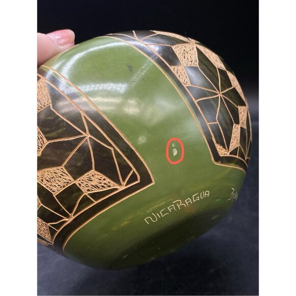 Sgraffito Carved Pottery Vase Nicaragua Bismarck Ocampo Signed Folk Art - Picture 11 of 11